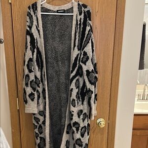 Express Black and Gray Long Leopard Cardigan